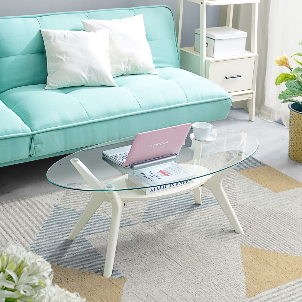 IFURNHOLIC Marco Glass Top Oval Table | Meja Tamu Minimalis | Meja Sofa Oval