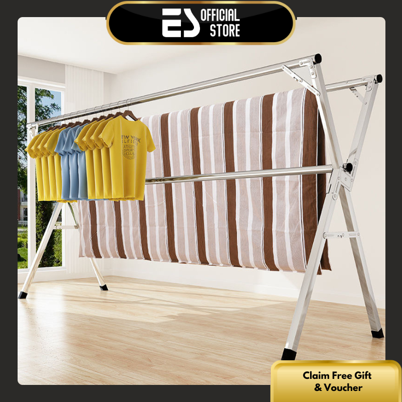 ES Jemuran Baju Lipat Tiang Jemuran Pakaian Kuat Tempat Jemuran Baju Portable Gantungan Baju