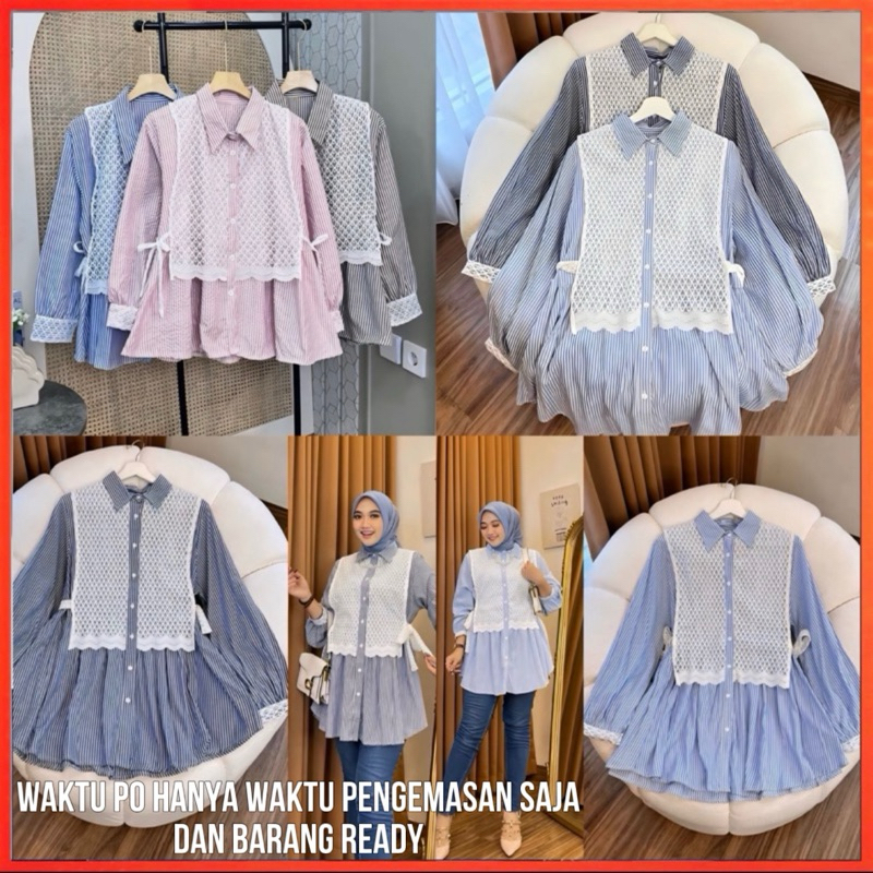 PARIROO KAROOMI BLUS WANITA ATASAN MOTIF SALUR / BLUS SALUR WANITA YANG TERBARU / KEMEJA BLUS SALUR 