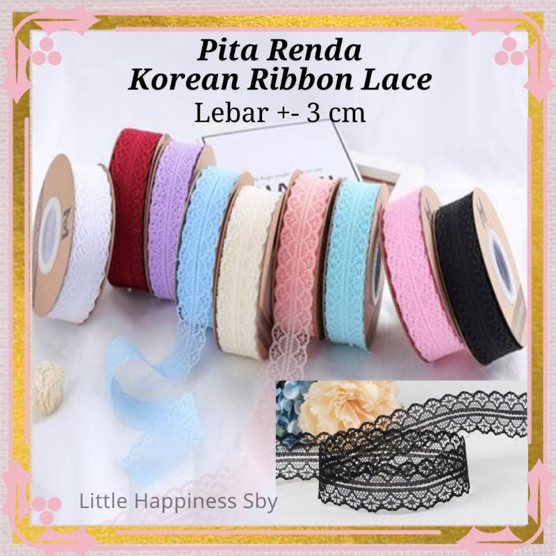 

TERMURAH! (5 Meter) Pita renda korean lace gift ribbon 3cm halus premium import murah untuk buket bunga jepit hampers hiasan decor kado