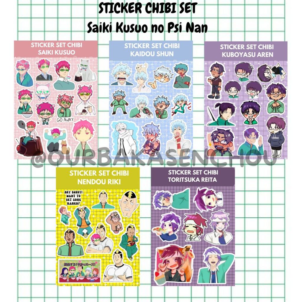 STICKER SET CHIBI GLOSSY ANIME SAIKI KUSUO NO PSI MAN | SAIKI AREN KAIDOU NENDOU TORITSUKA