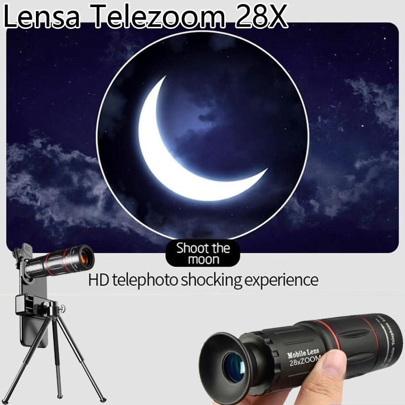 RB 28x Lensa TeleZoom Hp Apexel Zoom Lensa Zoom Hp TeleZoom Dengan Tripod Zoom Lensa Teleskop