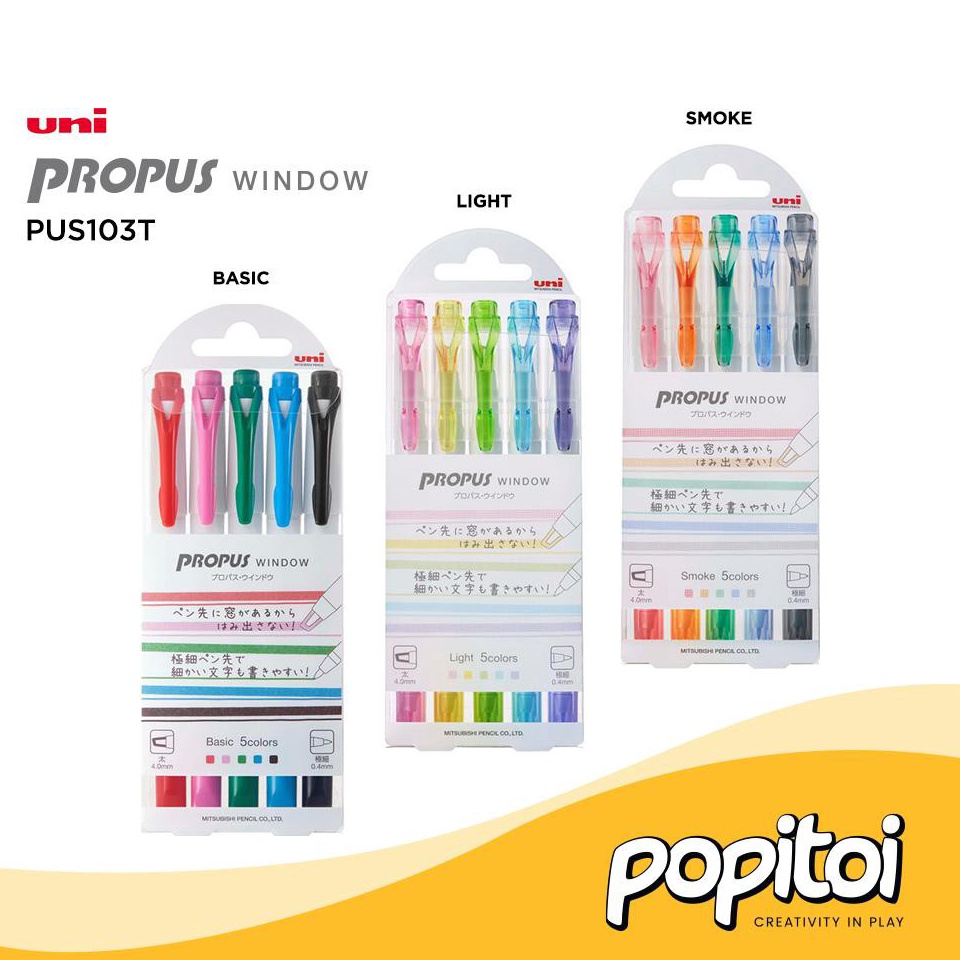 

UNI Propus Window Highlighter 5 Colors Set Basic Light Smoke KODE D3F3