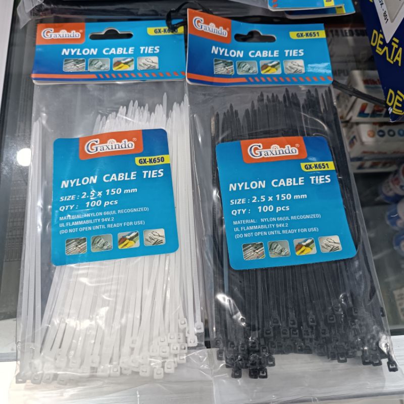 Kabel ties 2,5 x 150mm Graxindo Putih Hitam cable ties