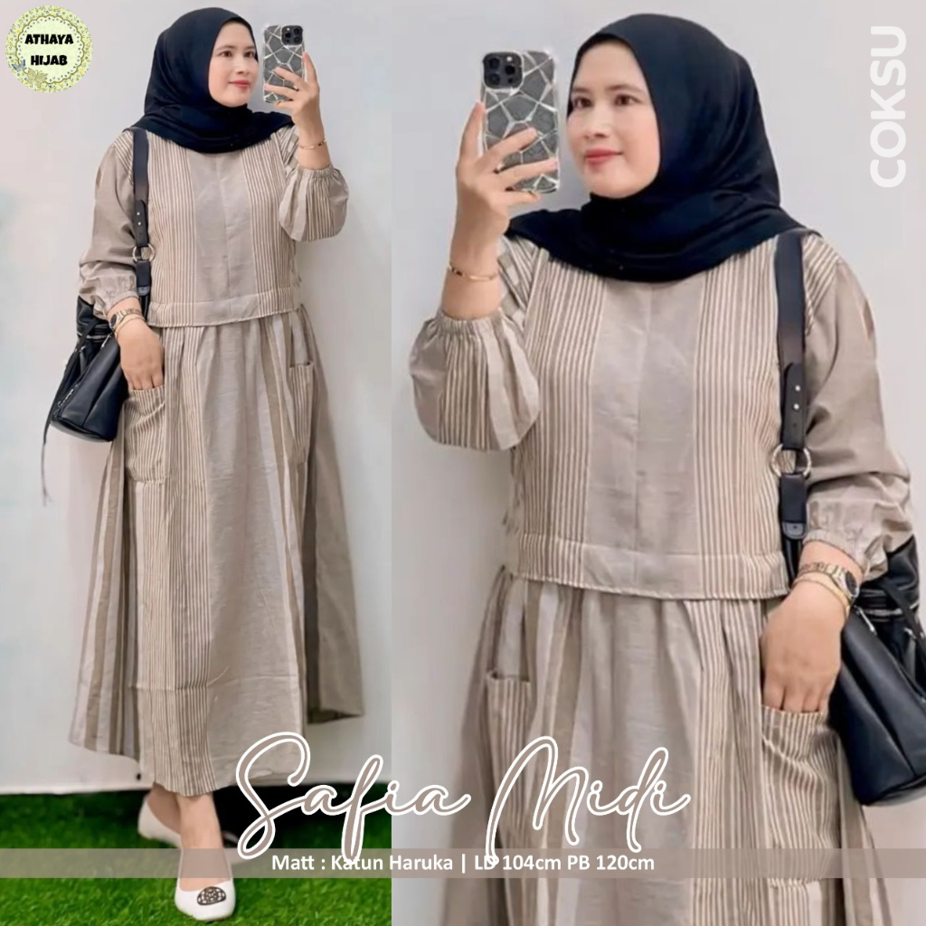 SAFIA MIDI ATHAYA / MIDI DRESS WANITA BAHAN KATUN HARUKA PREMIUM