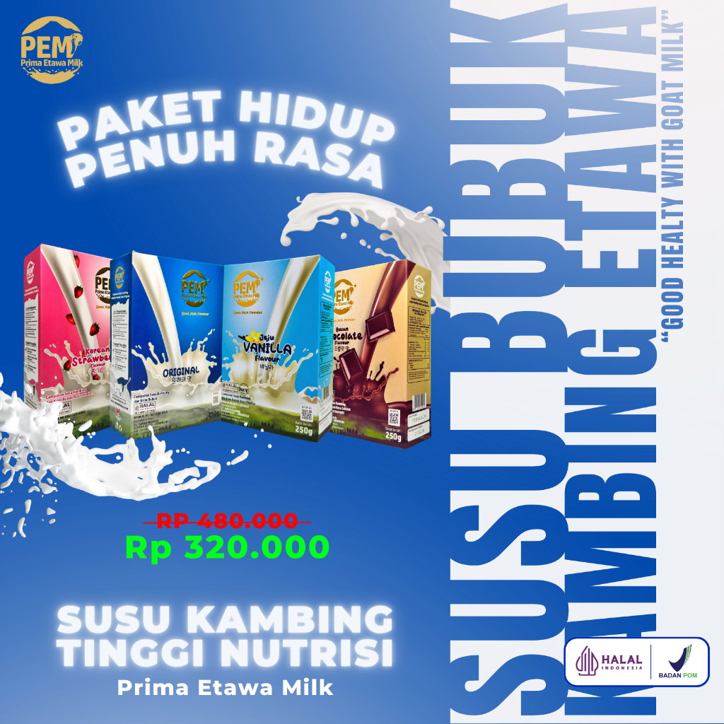 

PAKET HIDUP PENUH RASA!!!!! | PAKET 4 BOX ALL VARIANT | Prima Etawa Milk Susu Kambing Premium - Rasa Original, Vanilla, Coklat, Strawberry