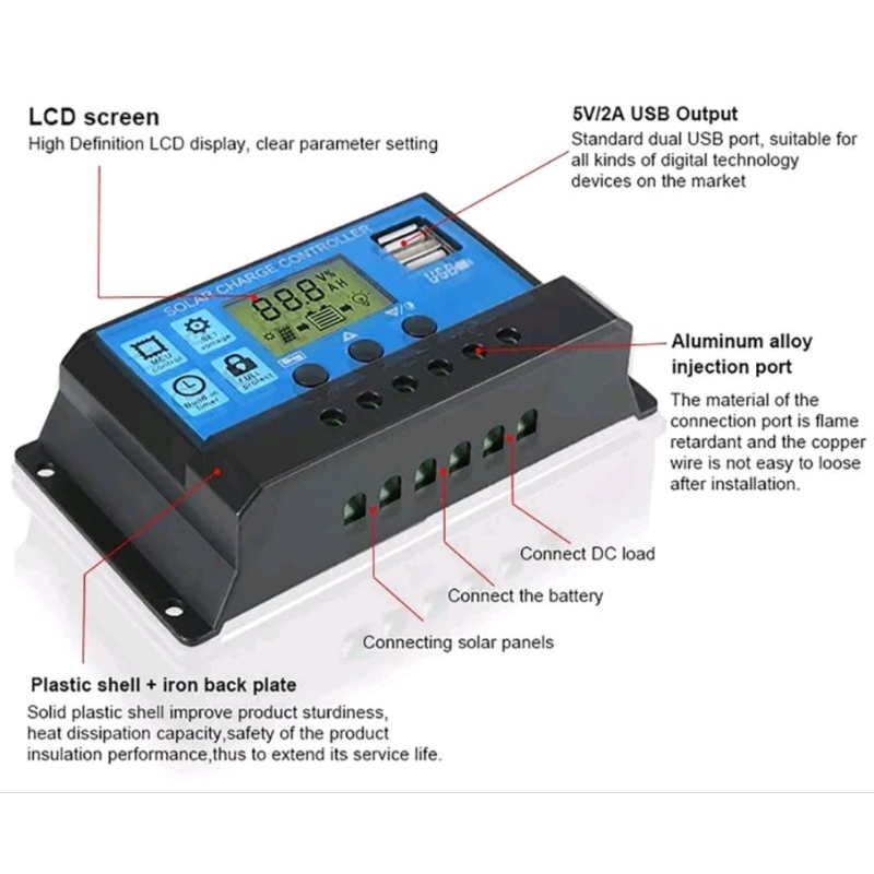 controller SCC , 10A ,12V/24V, solar panel LCD