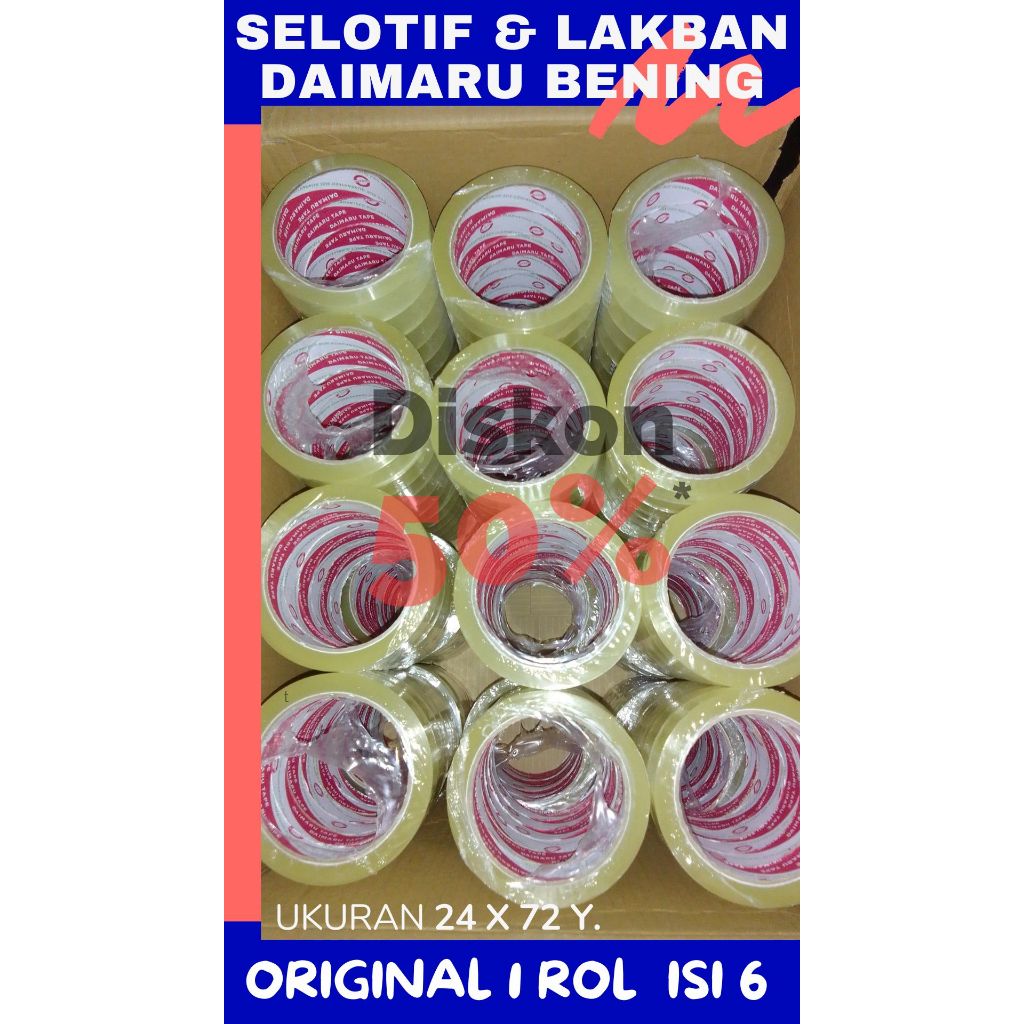 

Isolasi Selotip Daimaru Bening 1 Slop isi 6 Pcs (Size 24 mm x 72 Y)