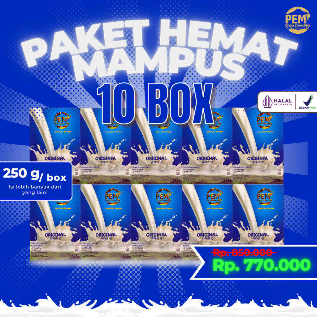 

PAKET HEMAT MAMPUS | PAKET 10 BOX SUSU KAMBING ETAWA MILK | RASA ORIGINAL