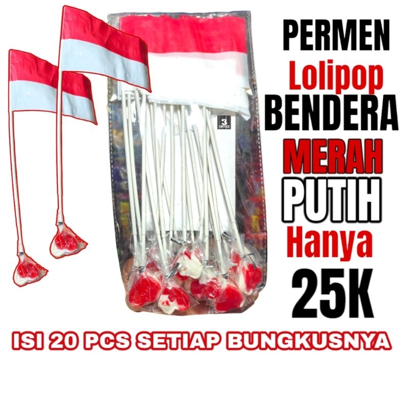 

1 PAK PERMEN LOLIPOP BENDERA ISI 20 PCS