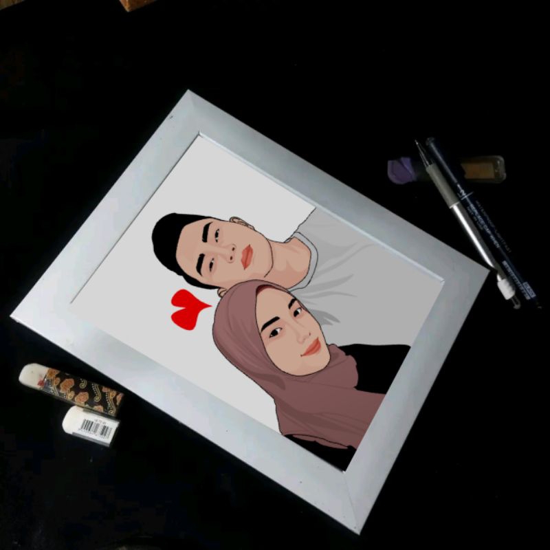 lukisan wajah digital / vektor art + bingkai