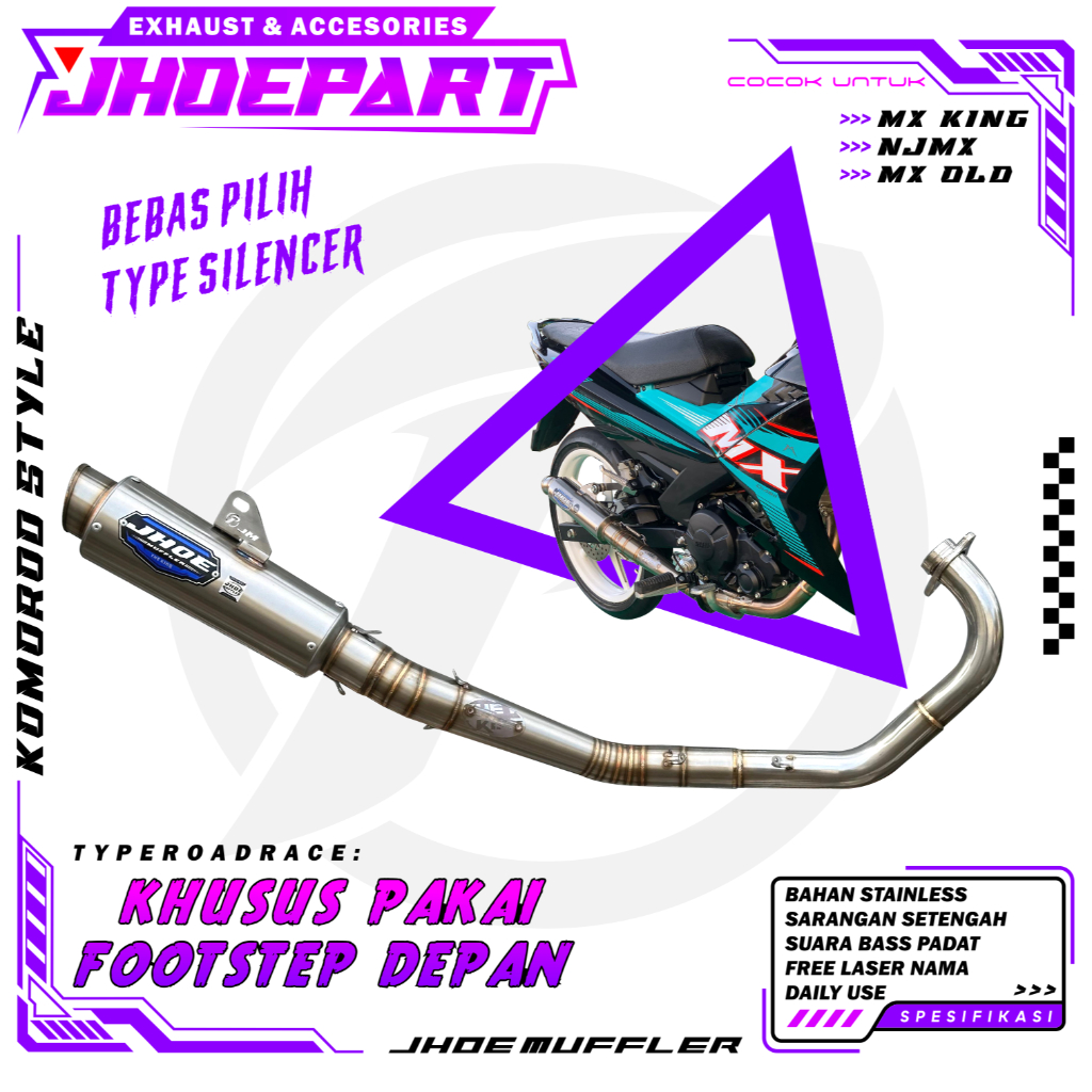 Knalpot Racing MX KING  model Roadrace  FOOTSTEP DEPAN Original Jhoe Muffler