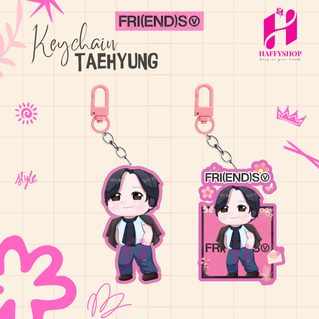 Keychain Chibi BTS Taehyung Friends Version / Gantungan Kunci Akrilik BTS V Acrylic Keychain by Haff