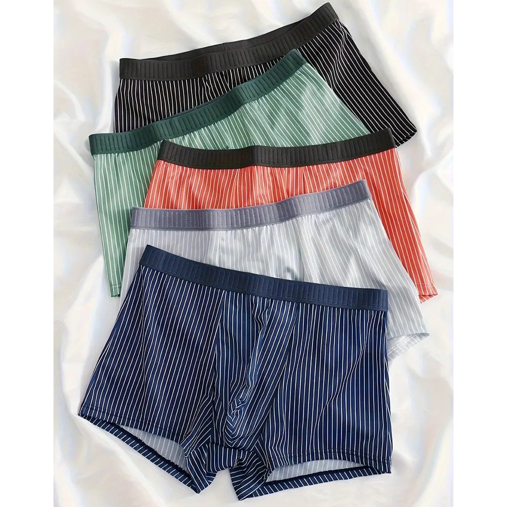Paket 5PCS Celana Dalam Boxer Pria Ice Silk Bergaris Bahan Tipis Adem Lembut halus CDP15