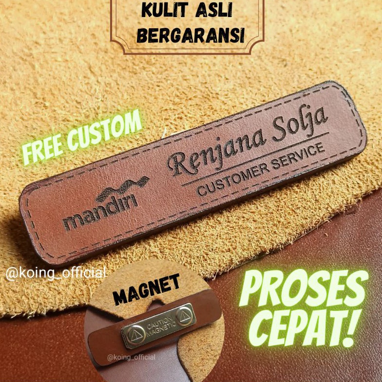 

BARU RESTOK NAME TAG NAMA DADA KULIT ASLI CUSTOM NAMA MODEL MAGNET PENITI