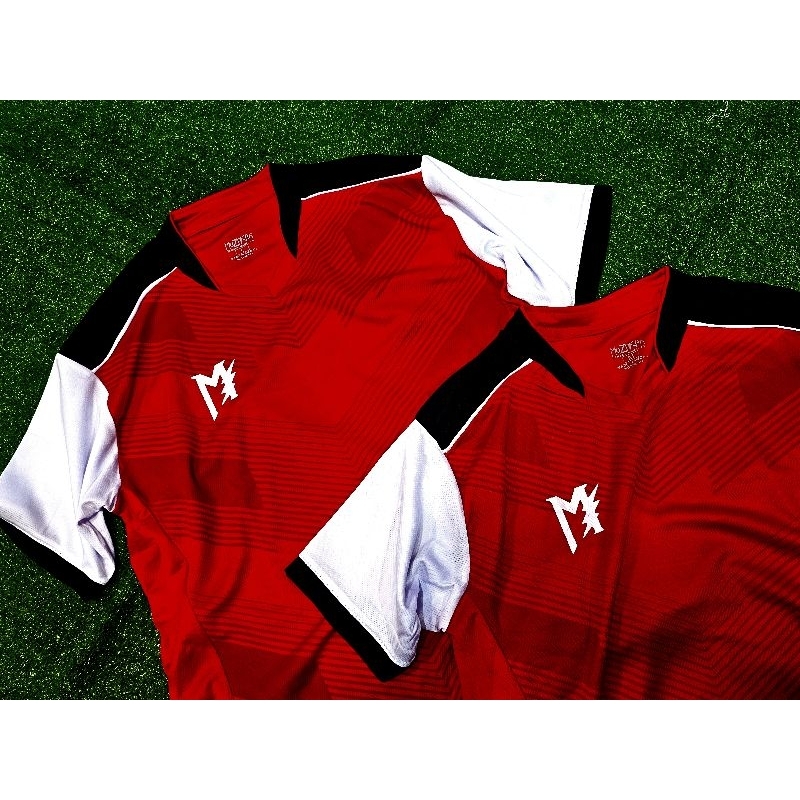 MUZAKAR Baju Futsal Setelan Stelan Jersey Bola Merah Putih  Hitam, Bisa Sablon
