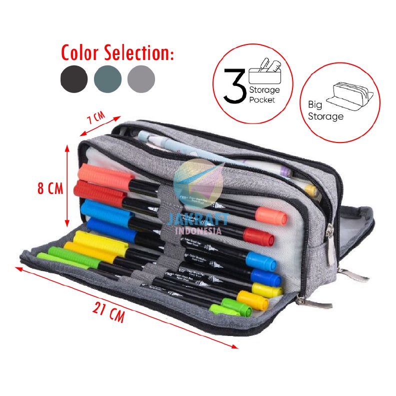 

PROMO TERBATAS 1 Pcs Tempat Pensil Kain 3 in 1 Zipper JOYKO PC56 Pen Pencil Spidol Creative Soft Case