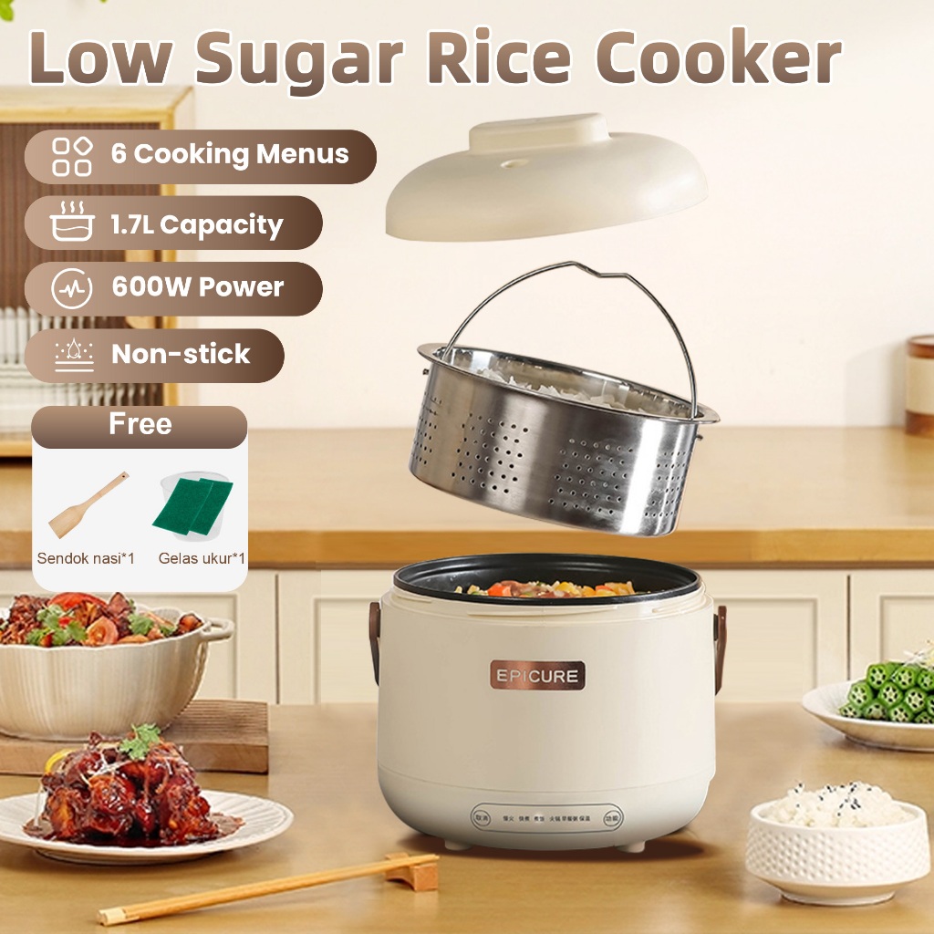 Rice Cooker Mini 1.7L Magic com Multifungsi Penanak Nasi Digital Panci Listrik Serbaguna 600watt Lap