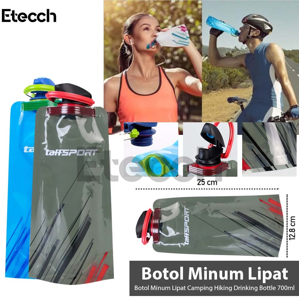 Botol Minum Lipat Camping Hiking Drinking Bottle 700ml Dengan 2 Pilihan Warna Blue dan Black.