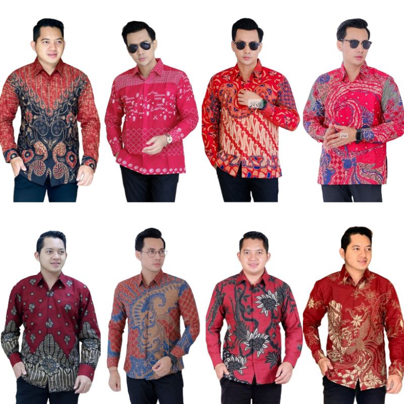 [BATIK MERAH] Kemeja Batik Warna MERAH Hem Atasan Kemeja Baju Batik Pria Cowok Laki Laki Reguler Sli