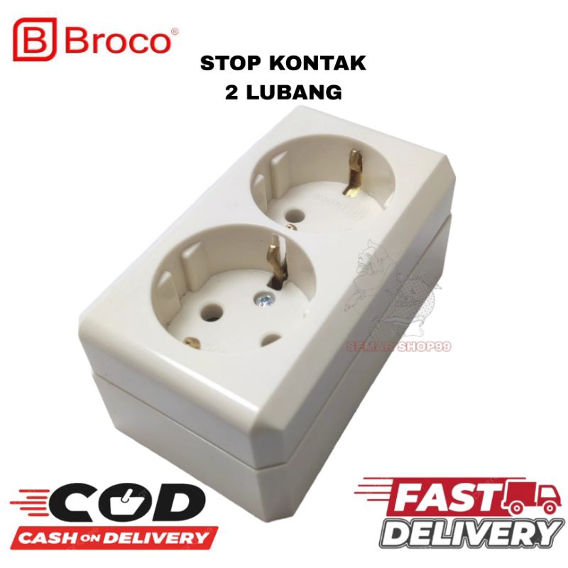 15420 Stop Kontak Broco 2 Lubang Broco New Gee OB Outbow Ditempel Cream - 15420 / Stop Kontak Tempel