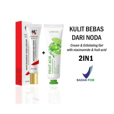 [2IN1] BPOM Cindynal Niacinamide Skin Cream / Krim Flek Membandel + Fruit Acid Cleansing Gel Exfolia
