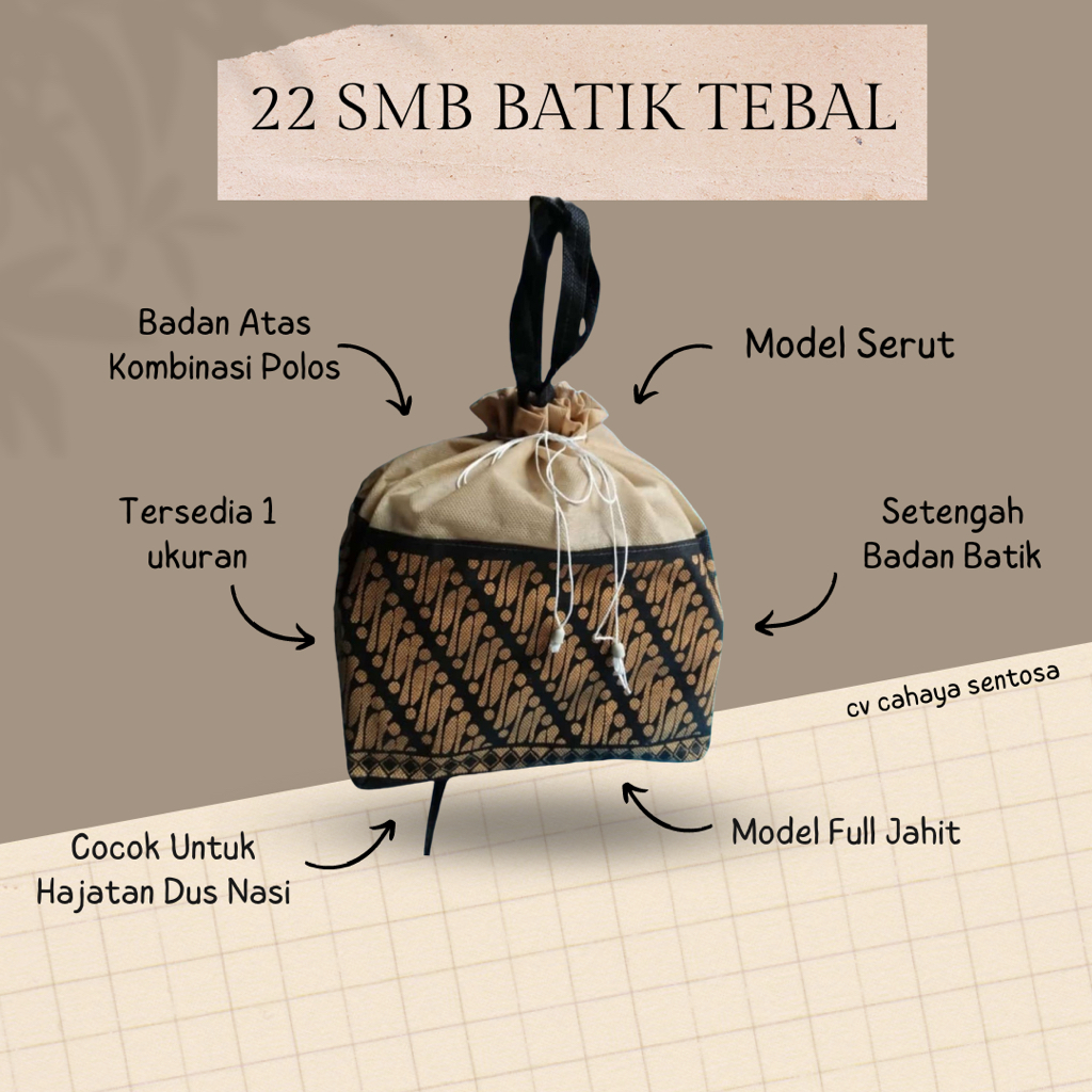 

Tas Hajatan Spunbond Dus Nasi Motif Batik Tebal Ukuran Dus 22/R10B Isi 12 pcs - Serut Jahit