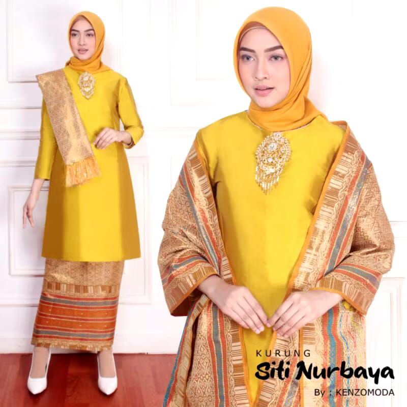 Setelan kebaya kurung Melayu dan selendang // setelan kebaya kurung tafeta polos // kebaya tafeta po