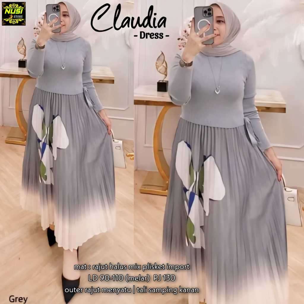 cld gamis midi dress muslim remaja ld 110 rajut knit plisket motif jumbo import premium terbaru 2024