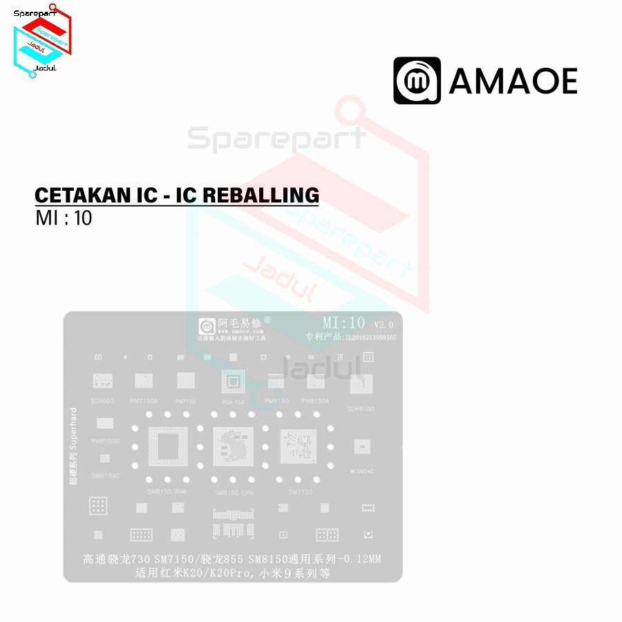 Amaoe MI 10 Cetakan IC BGA Reballing Stencil for SM7150 RAM SM8150 CPU XIAOMI 9 K20 Series Phone Rep