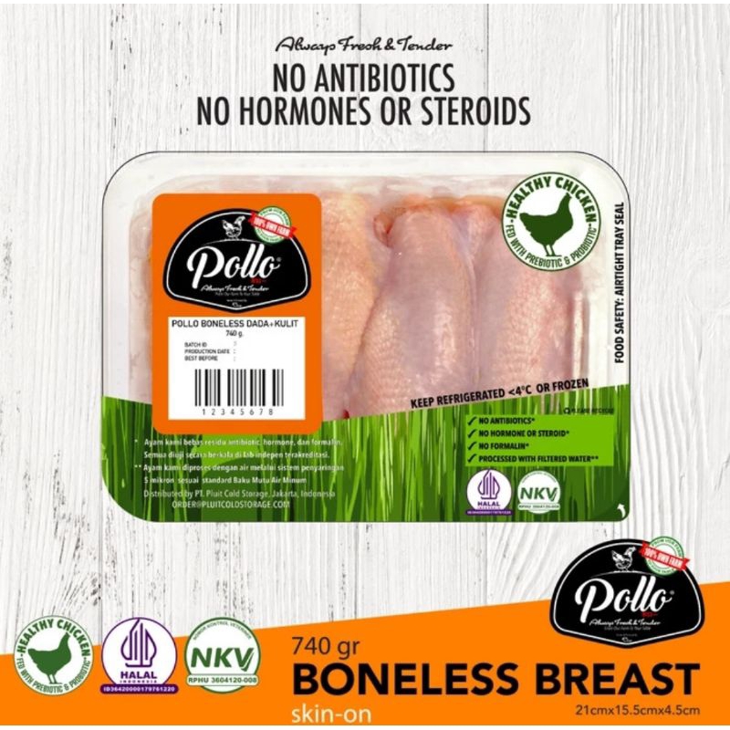 

pollo boneless breast Skin On 740 gr - Daging Ayam Dada + Kulit 740g