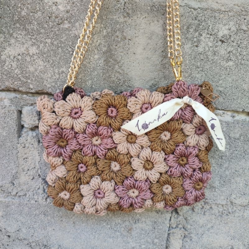 Slingbag Rajut Motif Bunga Atikah / Tas Rajut Bunga / Tas Rajut Pesta Mewah