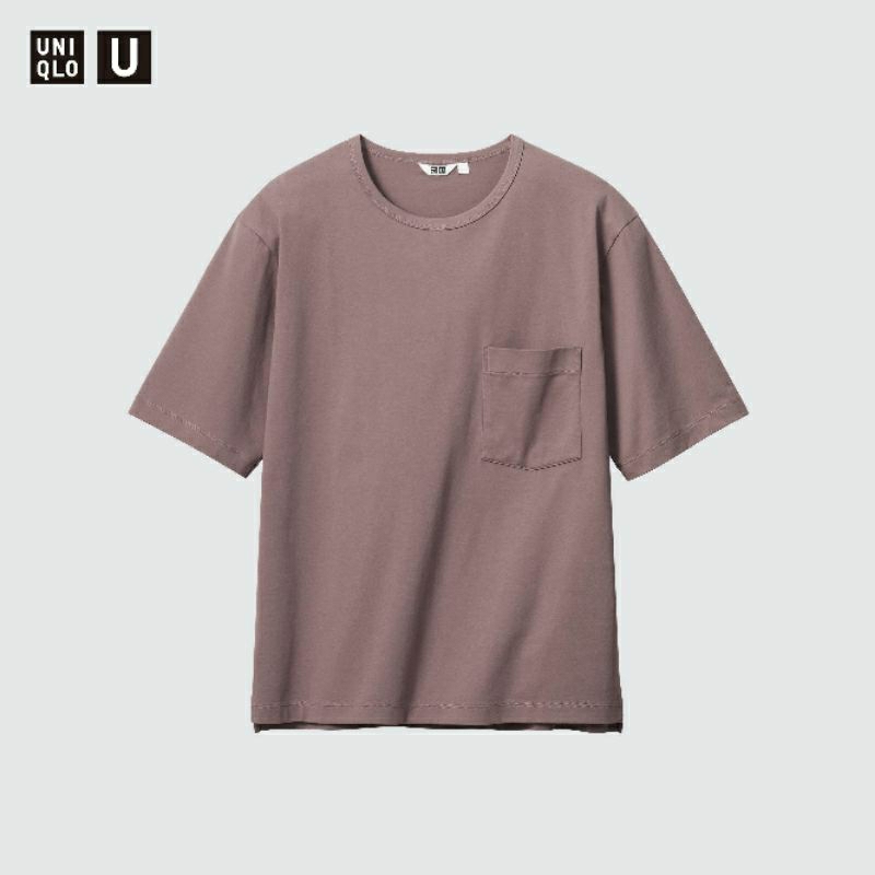 Kaos Uniqlo Oversized Airism katun lengan  Saku pocket Half T - shirt Lengan 1/2 pendek polos pria w