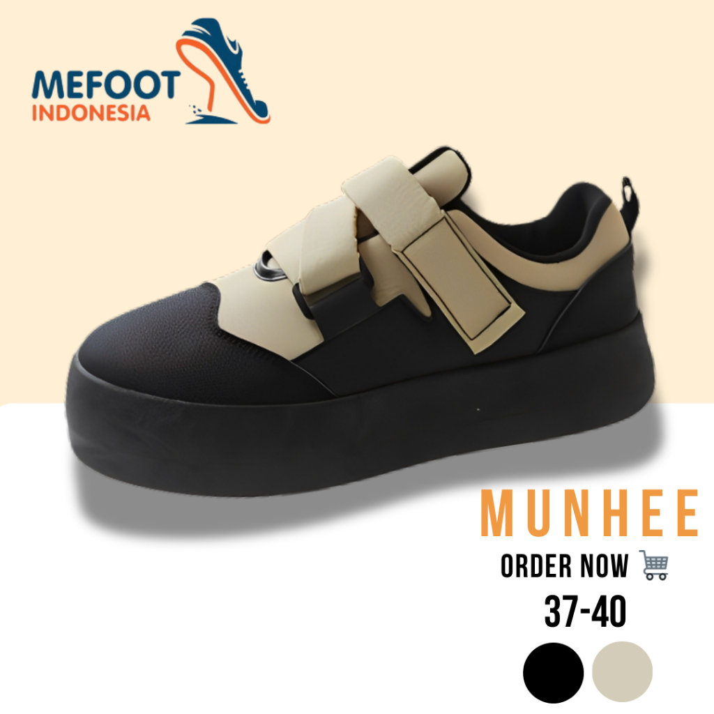 MFI MunHee "Free Box" Sepatu Wanita Sneakers Cewek Tanpa Tali Hitam Polos Sepatu Sekolah Kerja Kulia