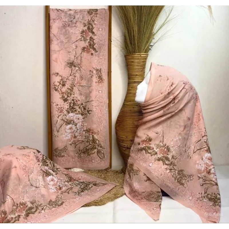 Hijab Voal Motif Pink