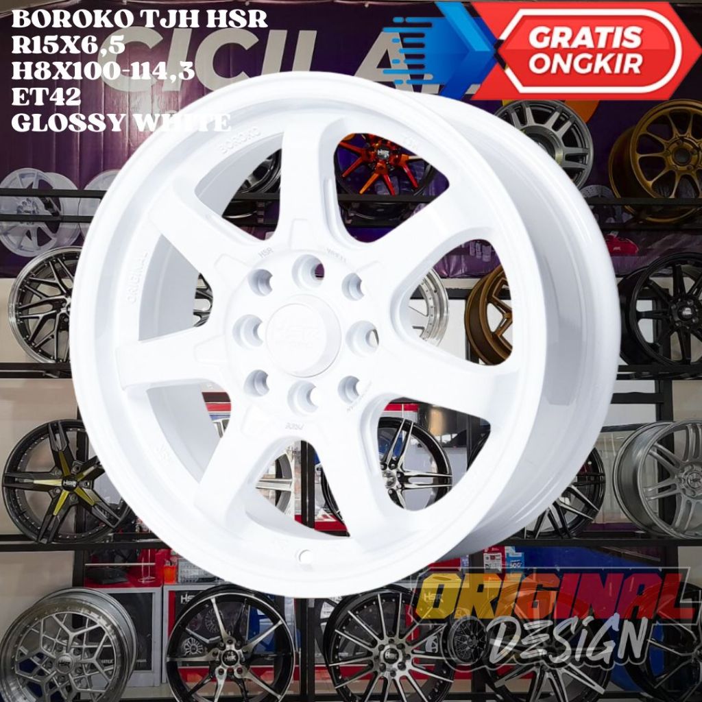 Velg Mobil Ring 15 HSR BOROKO TJH R15 LEBAR 6,5 LOBANG 4 ET42 WHITE / PUTIH