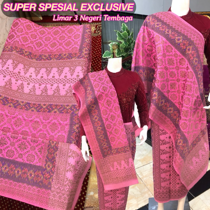 Classic Elegant Songket Tembaga limar 3 Negeri ORI SUPER SPESIAL EXCLUSIVE pink Fanta / Songket tenu