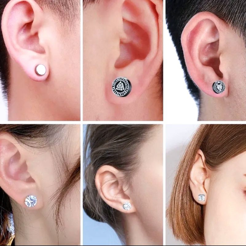 Anting titanium magnet sepasang variasi  pria wanita tidak tindik