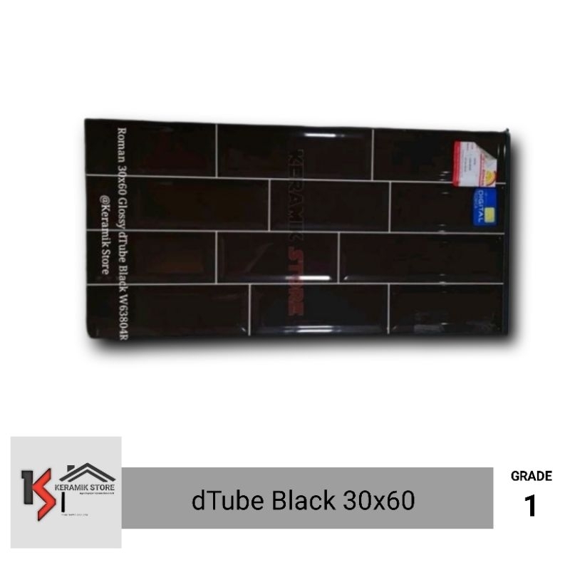 Keramik Dinding Bata Hitam 30x60 (Glossy) Roman dTube Black W63804R