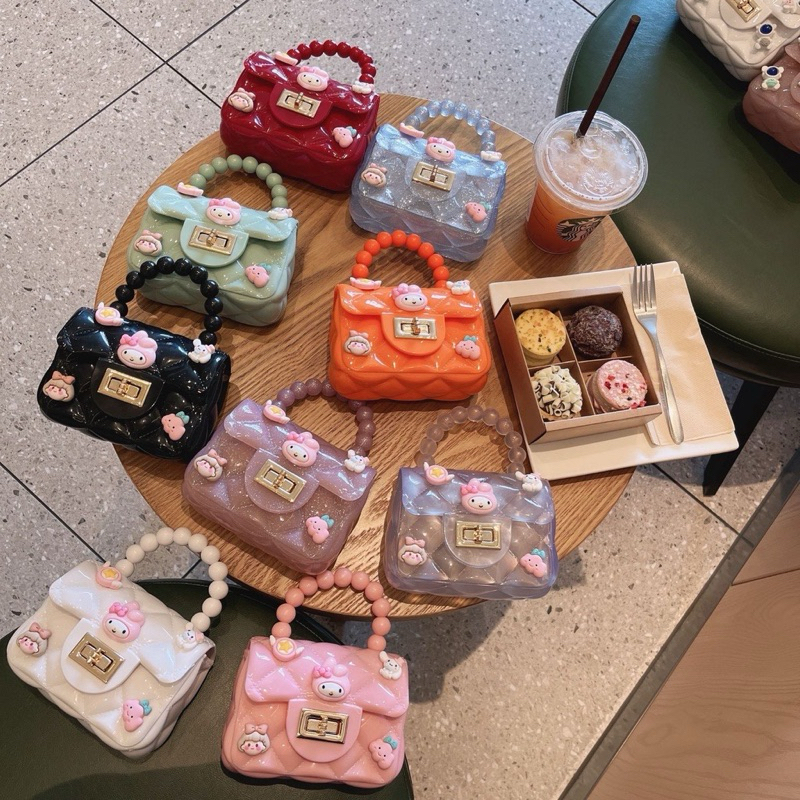 Tas Jelly Glossy Mini Boneka Anak / Jelly Bag Mutiara Gaya Korea / Tas Selempang Jelly Karakter / Ta
