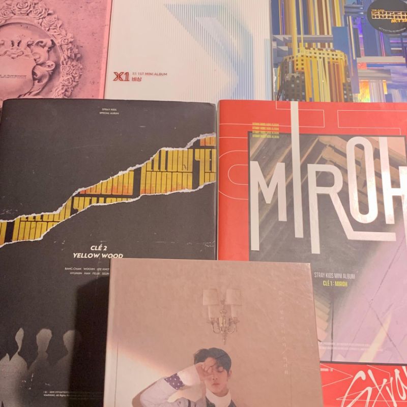 album unsealed straykids cle 1 miroh cle 2 yellow wood special, blackpink pink ver kil this love, x1