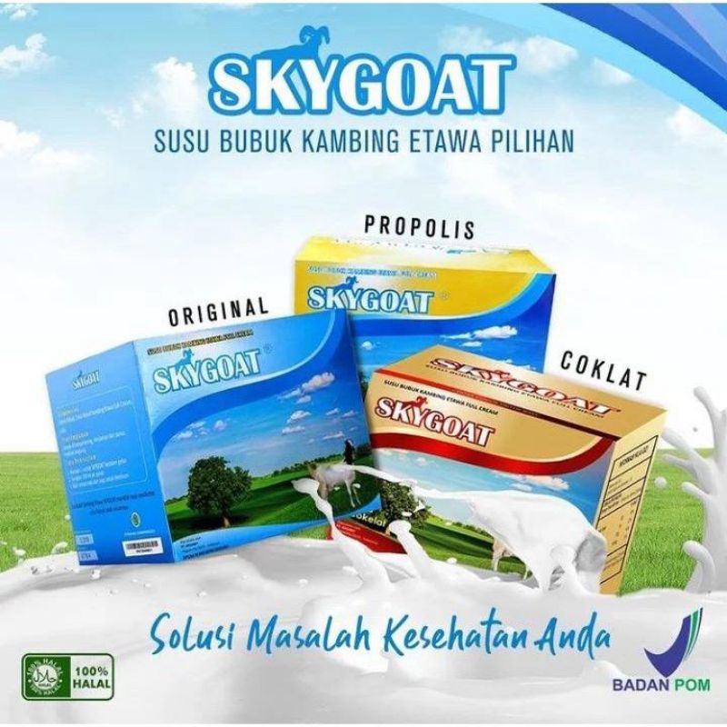 

SKYGOAT - Susu Kambing Etawa Bubuk Sky Goat Original Vanilla , cokelat , propolis 1 Box Isi 10 Sachet Susu Herbal