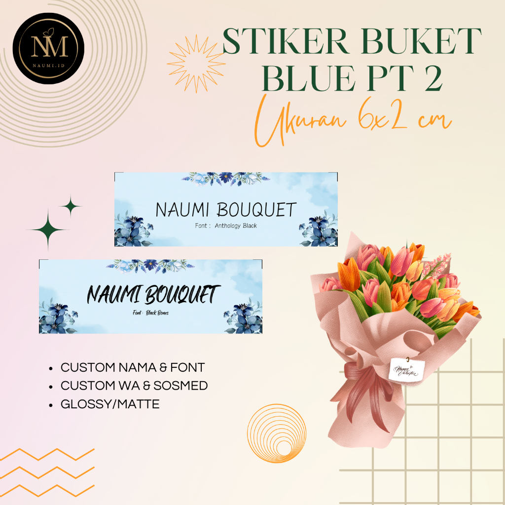 

[ BLUE SERIES, Part 2 ] STIKER BUKET/STICKER BOUQUET/STIKER LABEL BUKET MURAH Ukuran 6x2 CM