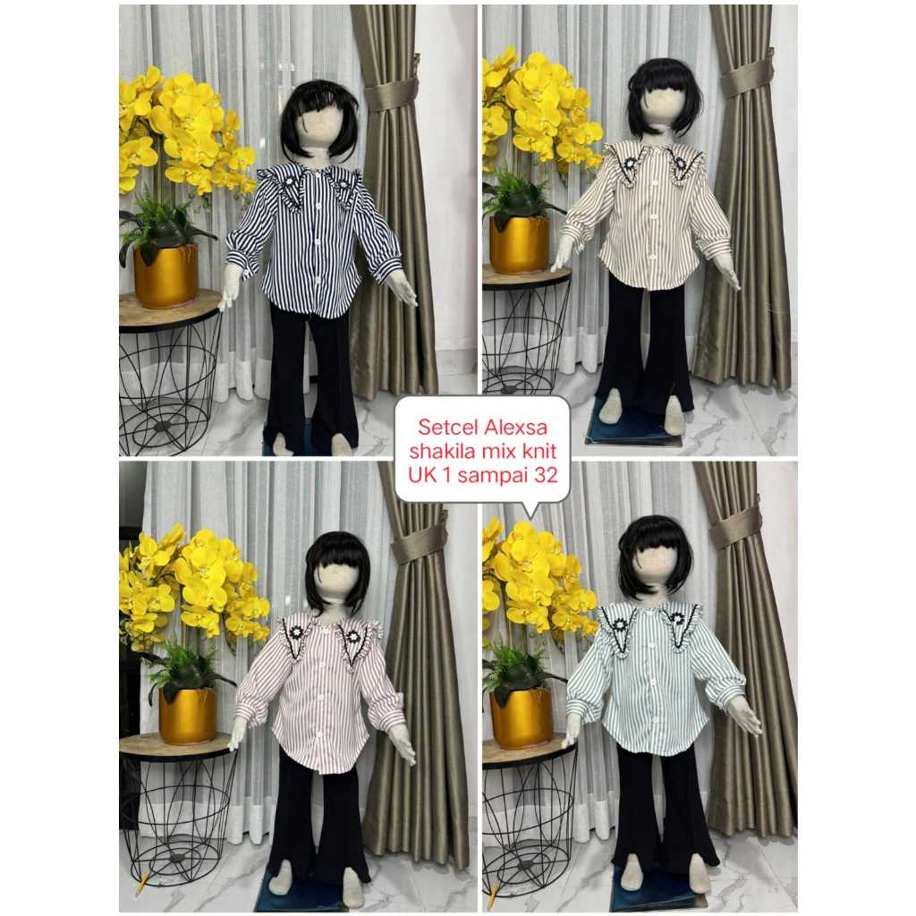 SETCEL ALEKSA SHAKILA SALUR ANAK PEREMPUAN USIA 3 - 12 TAHUN / SET RENDA KOMBINASI CELANA KNIT CUTBR