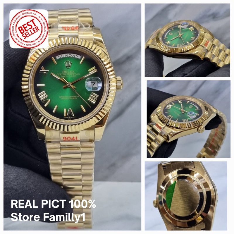 ROLEX DAY-DATE GREEN ROMAN DIAL YELLOW GOLD AUTOMATIC SAPPHIRE BEST BODY SWISS 40MM FREE BOX ROLEX