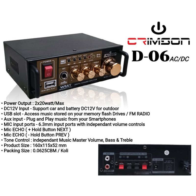 amplifier mini Crimson D-06 AC-DC bluetooth USB radio