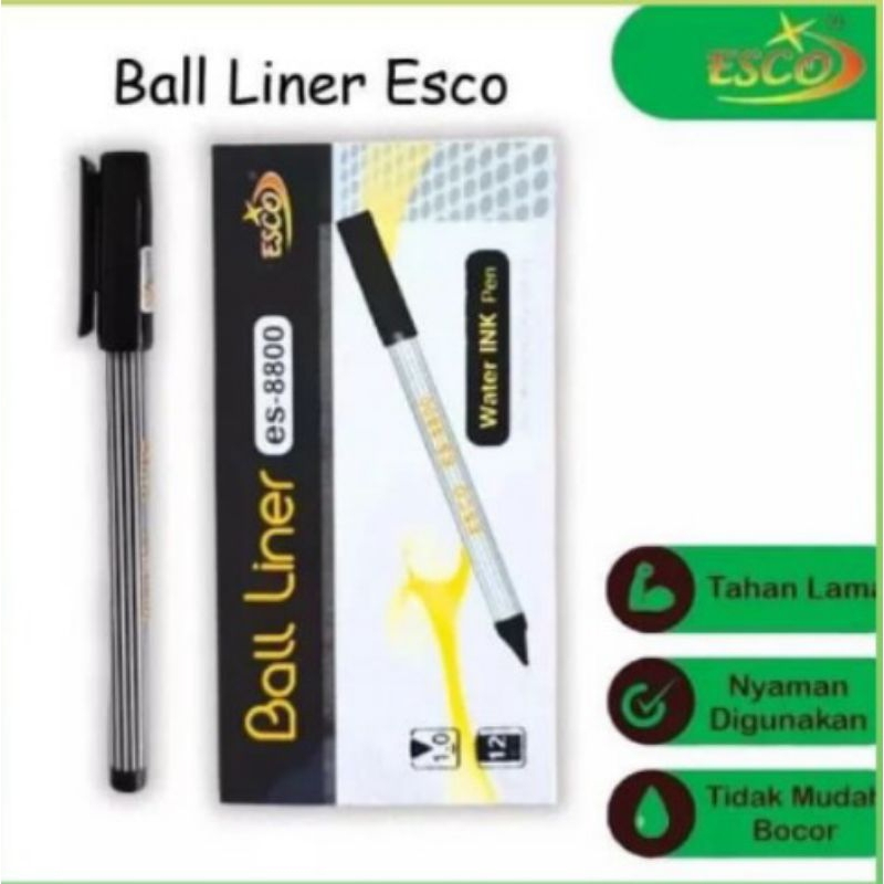 

Pulpen ESCO Ball Liner ES-8800 Tinta Hitam 1.00 mm isi 12 pcs