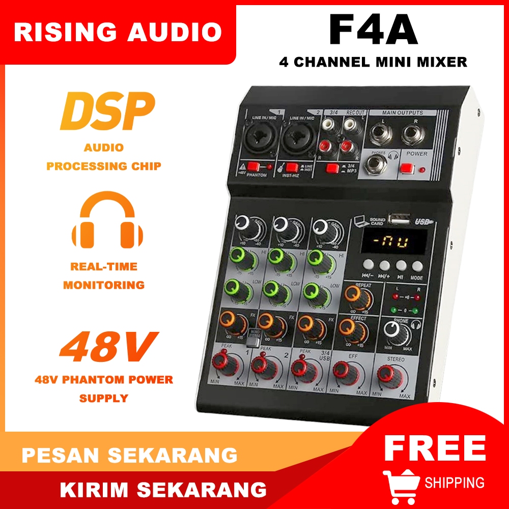 RISING AUDIO F4A Audio Mixer 4 Channel Mini Audio Mixer DJ controller Mini Family KTV karaoke mixer