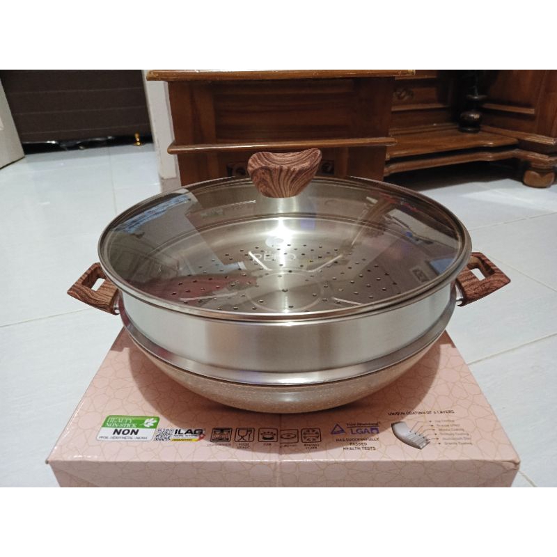 Pero Cookware Penggorengan Wajan Panci Anti Lengket | Penggorengan Pero Wokpan With Steamer 32 | Per