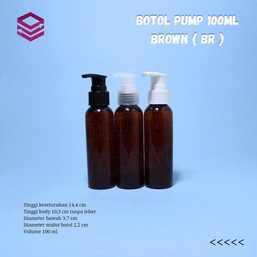 Botol Pump 100 ML Amber / Botol Pump 100 ML Coklat - Tutup pump varian warna